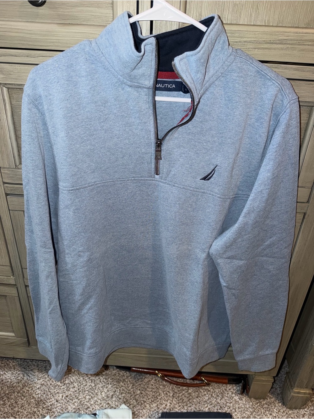 Nautica Men’s Light blue Quarter-Zip Pullover with Navy Sail Logo